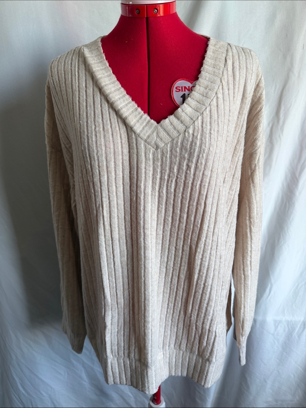 Cozy Cream Ribbed V-Neck Sweater
